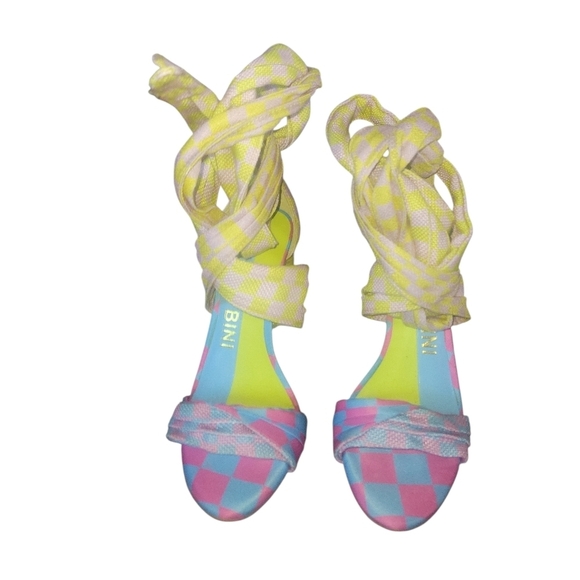 Gianni Bini Shoes - Gianni Bini Astraahh Checkered Colorful Ankle Wrap Block Heels 5.5M